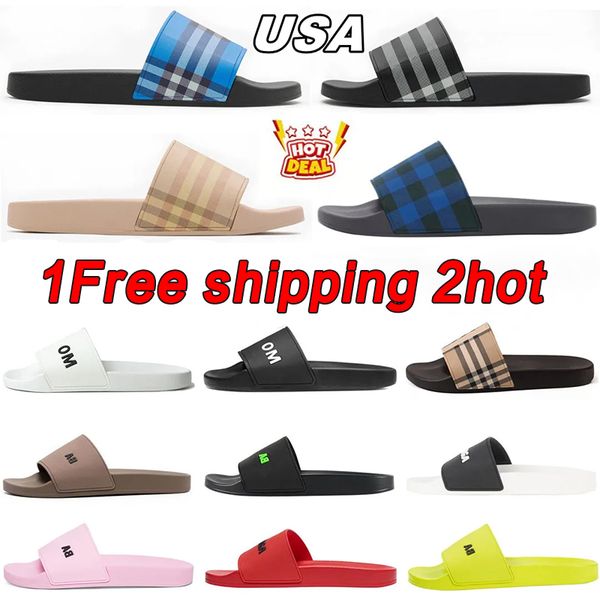 Designer Check Slides Vintage Printing Tartan Slippers Sliders Mens Furley Archive Summer Beige Print Embossed Logo Slide Dark Cerulean Blue Mangrove Size 35-46