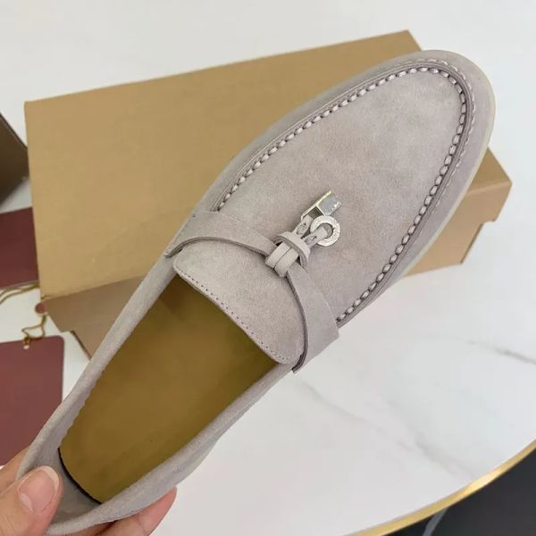 LP Couples shoes Summer Walk Charms embellished suede loafers Moccasins Genuine leather casual flats Men Luxury Designer Dress shoes factory footwear size35-46 box