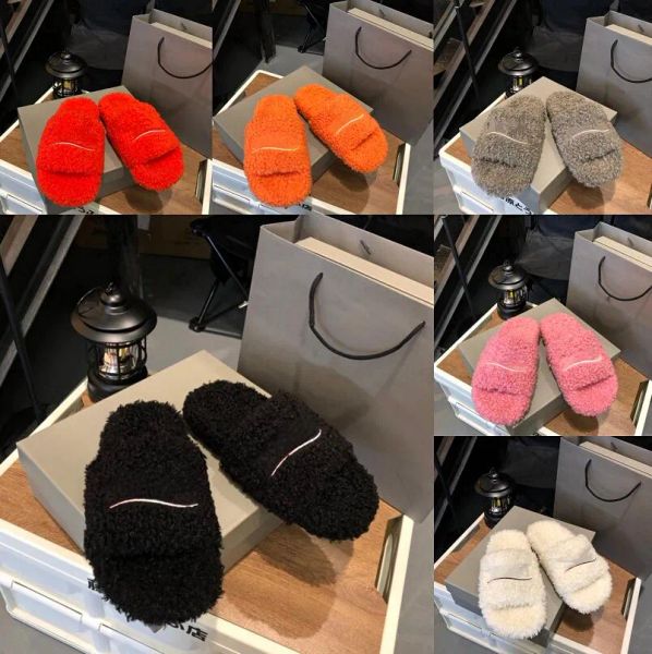 Luxury Slides Paris Designer Women Slippers Ladies Wool Winter Fur Fluffy Furry Warm Letters Sandals Comfortable Fuzzy Girl Flip Flop Slipper 35-43